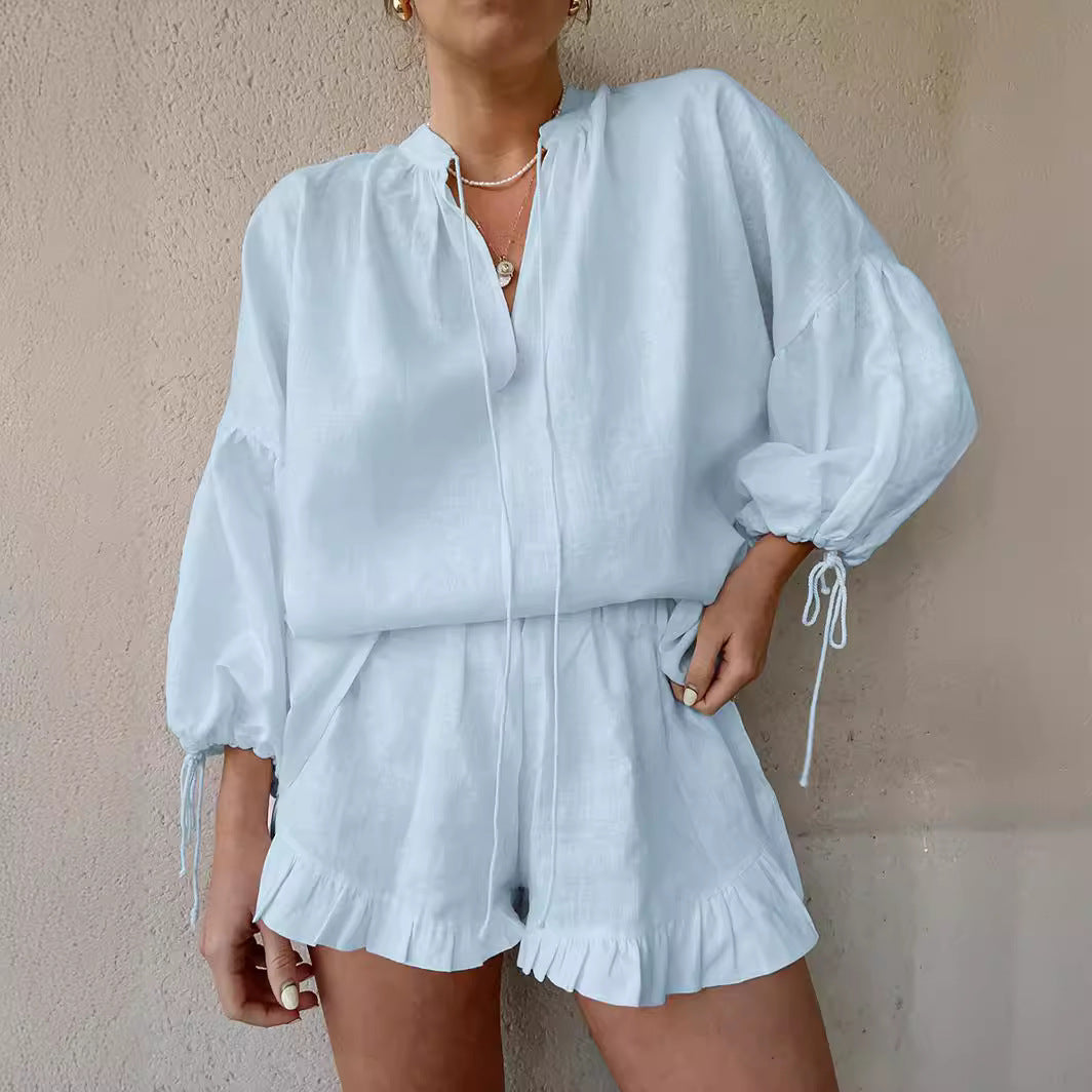 V-neck Lantern Sleeve Top