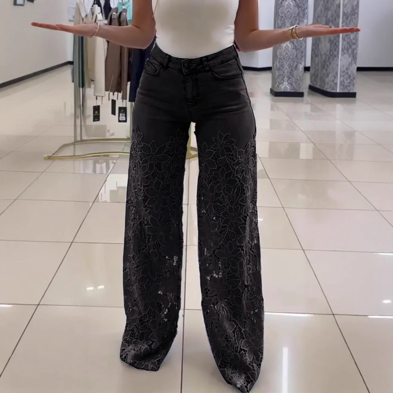 Leg Jeans Solid Color