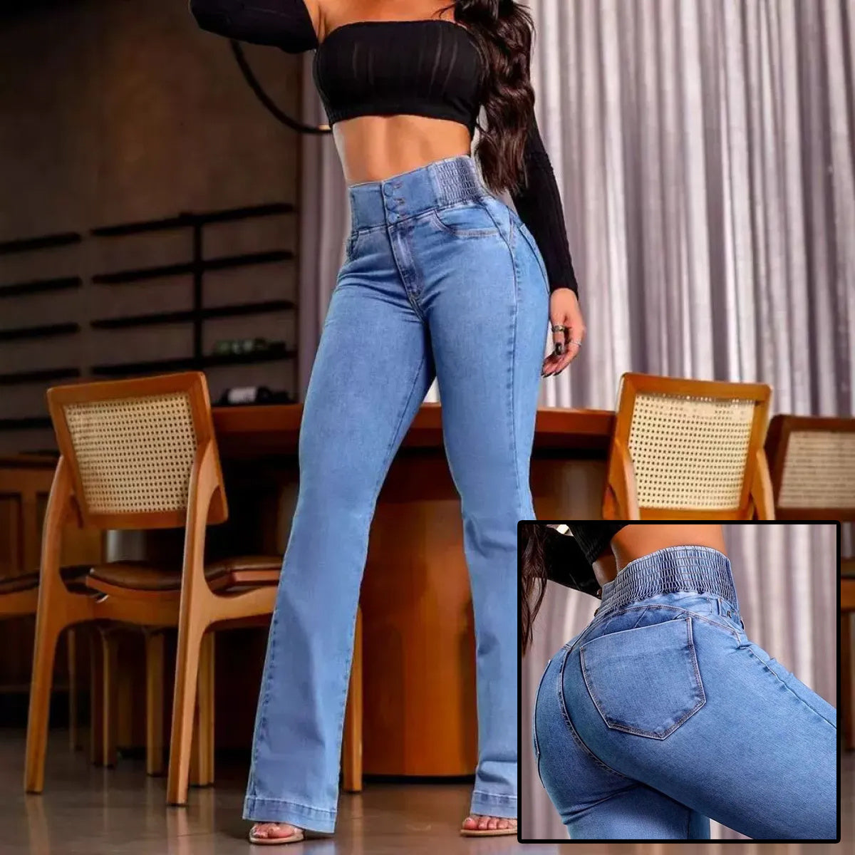 Back Shirred Jeans