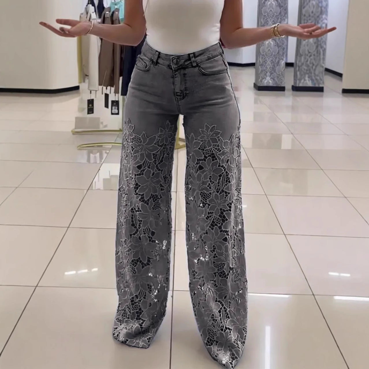 Leg Jeans Solid Color