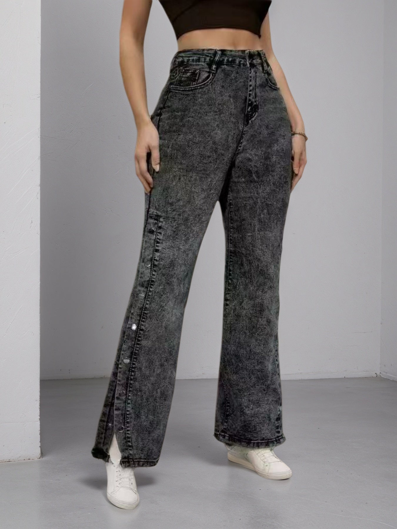Flared Jeans With Side Buckles