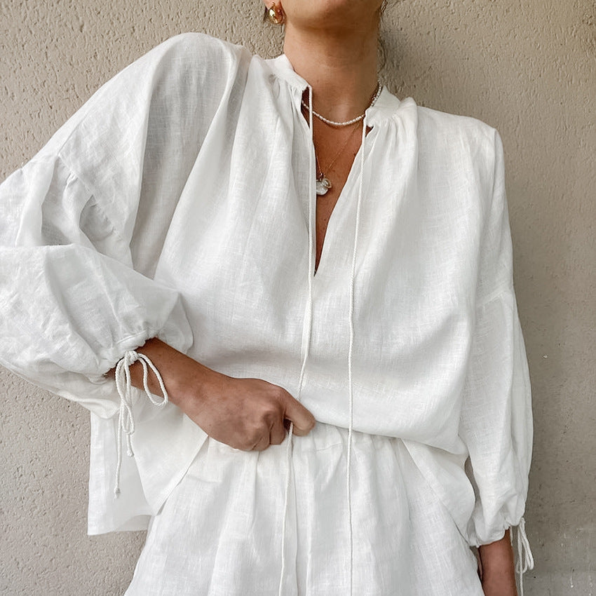 V-neck Lantern Sleeve Top