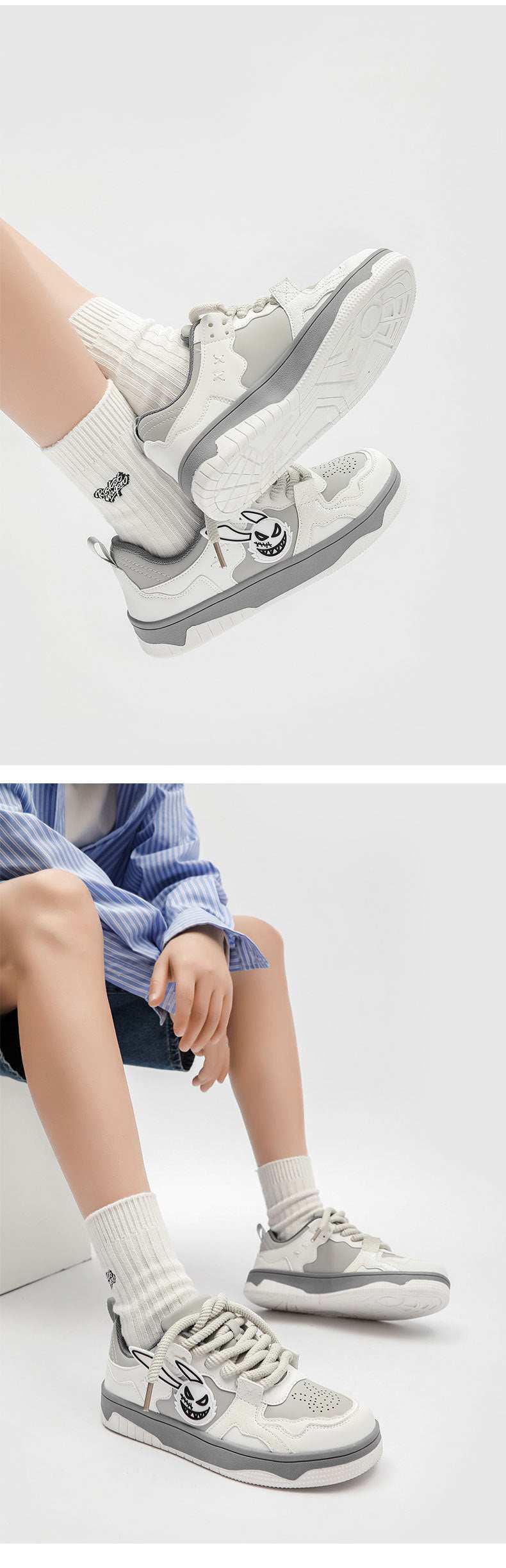 Product information:
 
 Pattern: color matching
 
 Applicable sports: Universal
 
 Lining material: Mesh
 
 Color: beige, white and gray
 
 Upper height: low top
 
 Couple  SneakersMENS SNEAKERSROBS FASHIONSWEAR 114'SROBS FASHIONSWEAR 114’SCouple Sneakers