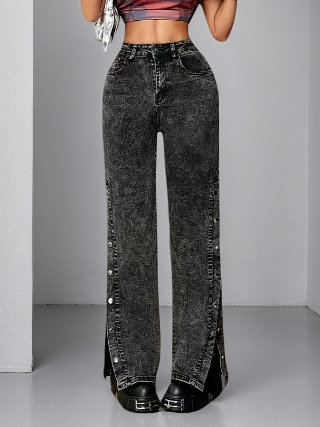 Flared Jeans With Side Buckles