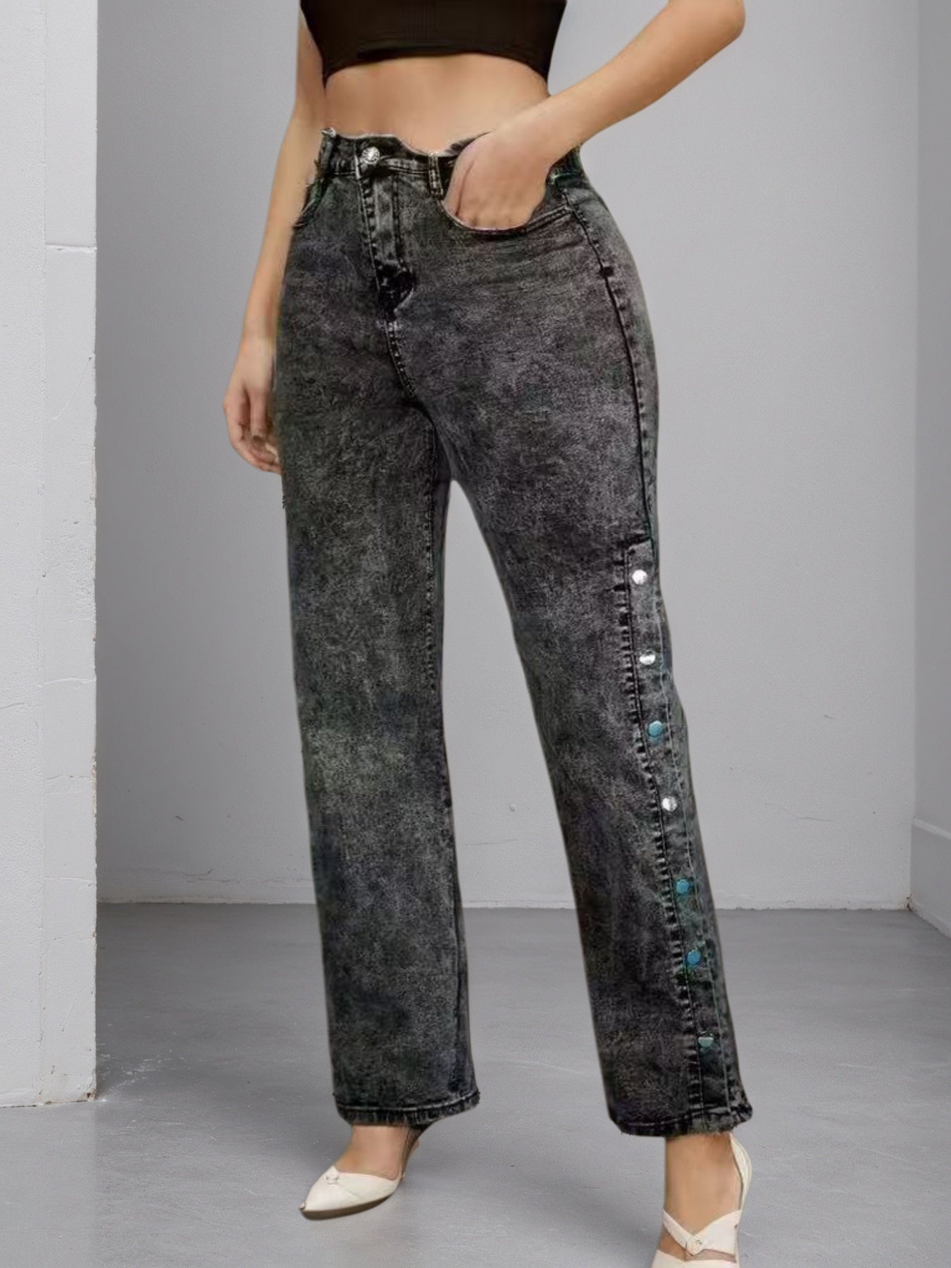 Flared Jeans With Side Buckles