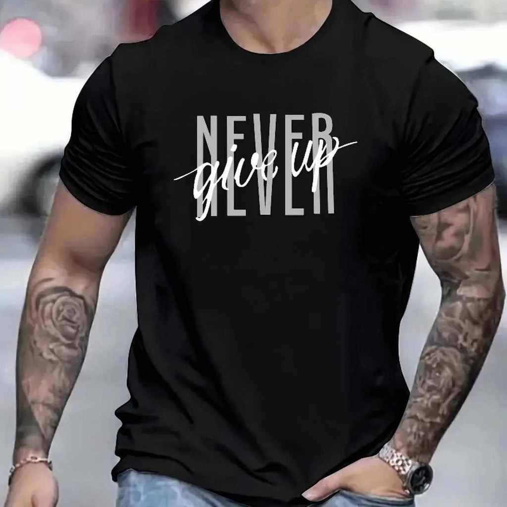 Never Give Up Printed T-shirts,MENS FASHIONSROBS FASHIONSWEAR 114'SROBS FASHIONSWEAR 114’SNever Give Up