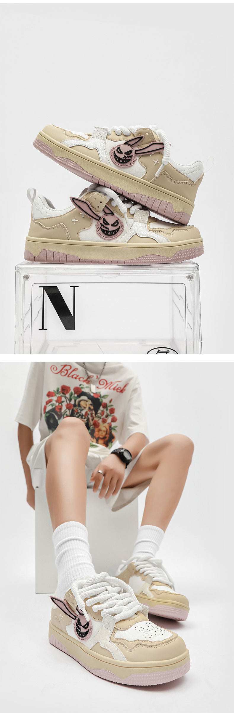 Product information:
 
 Pattern: color matching
 
 Applicable sports: Universal
 
 Lining material: Mesh
 
 Color: beige, white and gray
 
 Upper height: low top
 
 Couple  SneakersMENS SNEAKERSROBS FASHIONSWEAR 114'SROBS FASHIONSWEAR 114’SCouple Sneakers