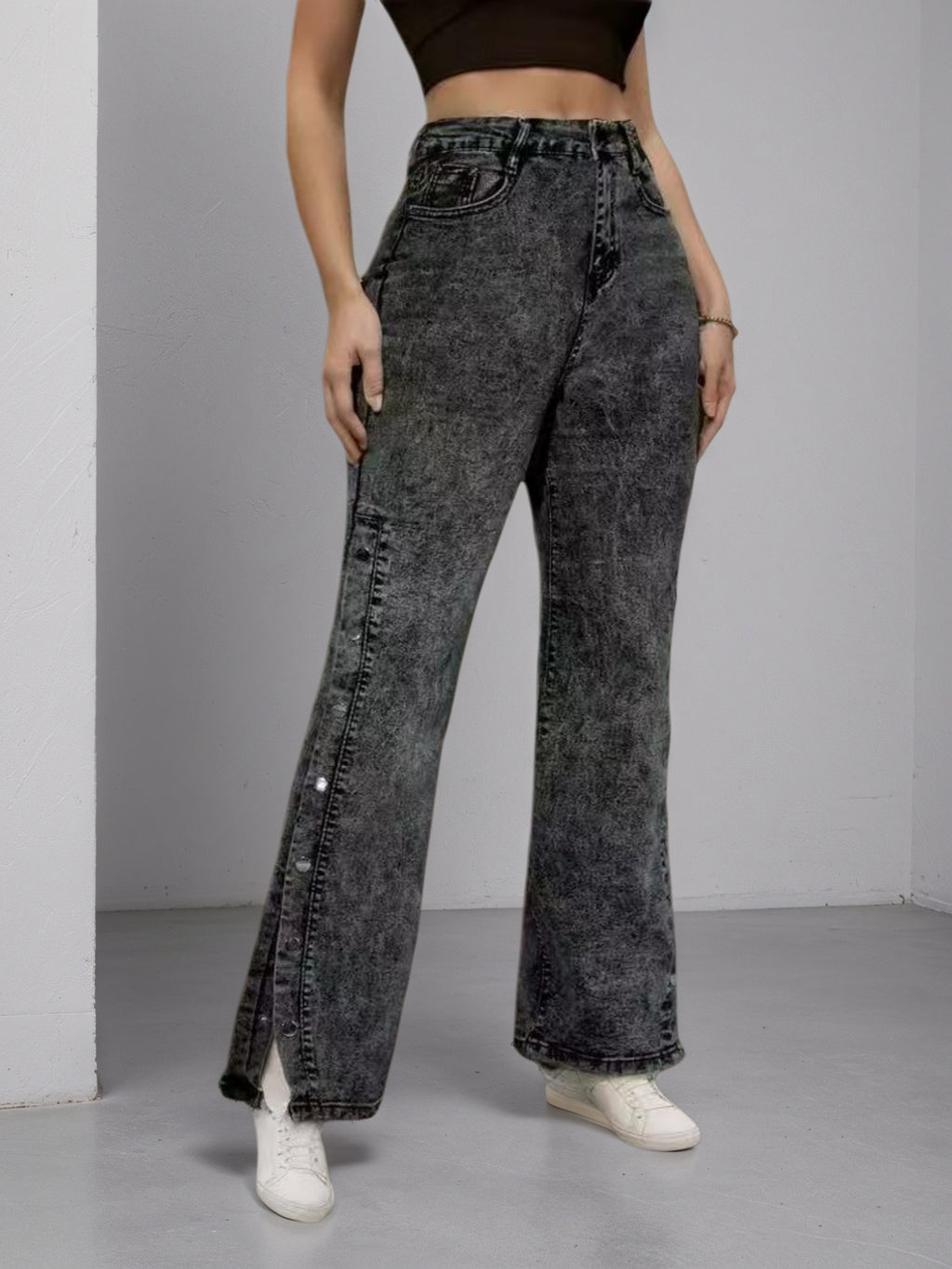 Flared Jeans With Side Buckles