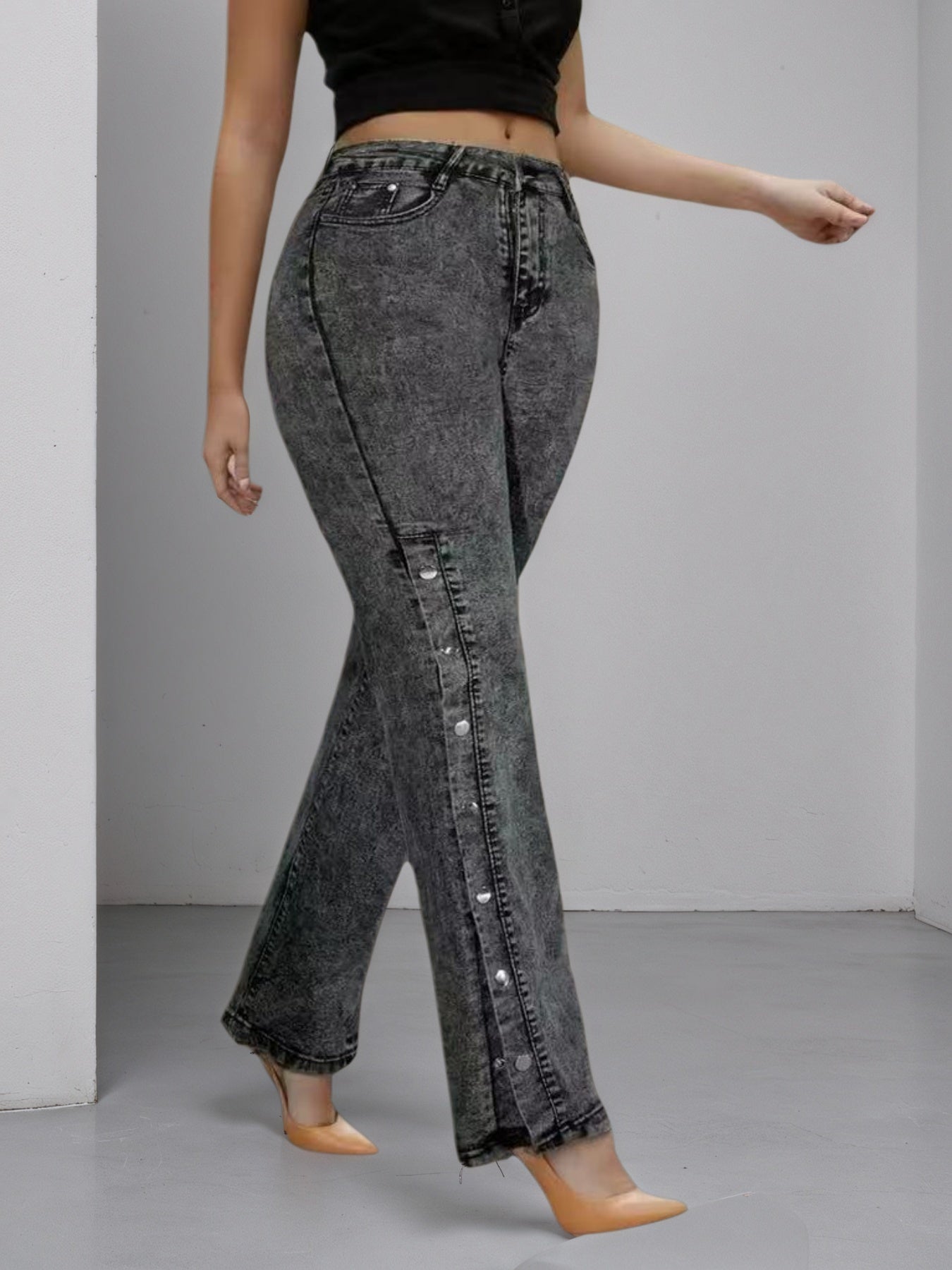 Flared Jeans With Side Buckles